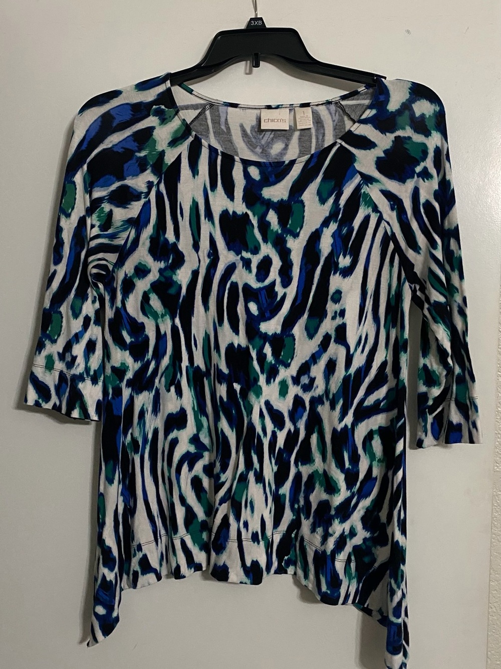 Chico's Blue & Green Animal-Print Scoop Neck Long Sleeve Top